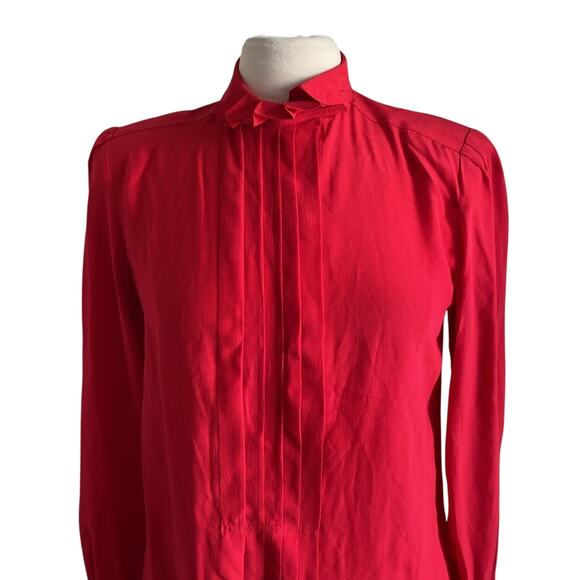 VINTAGE JERRI SHERMAN Silk Blouse Womens Sz 8 Red Pleated Front - Picture 3 of 8